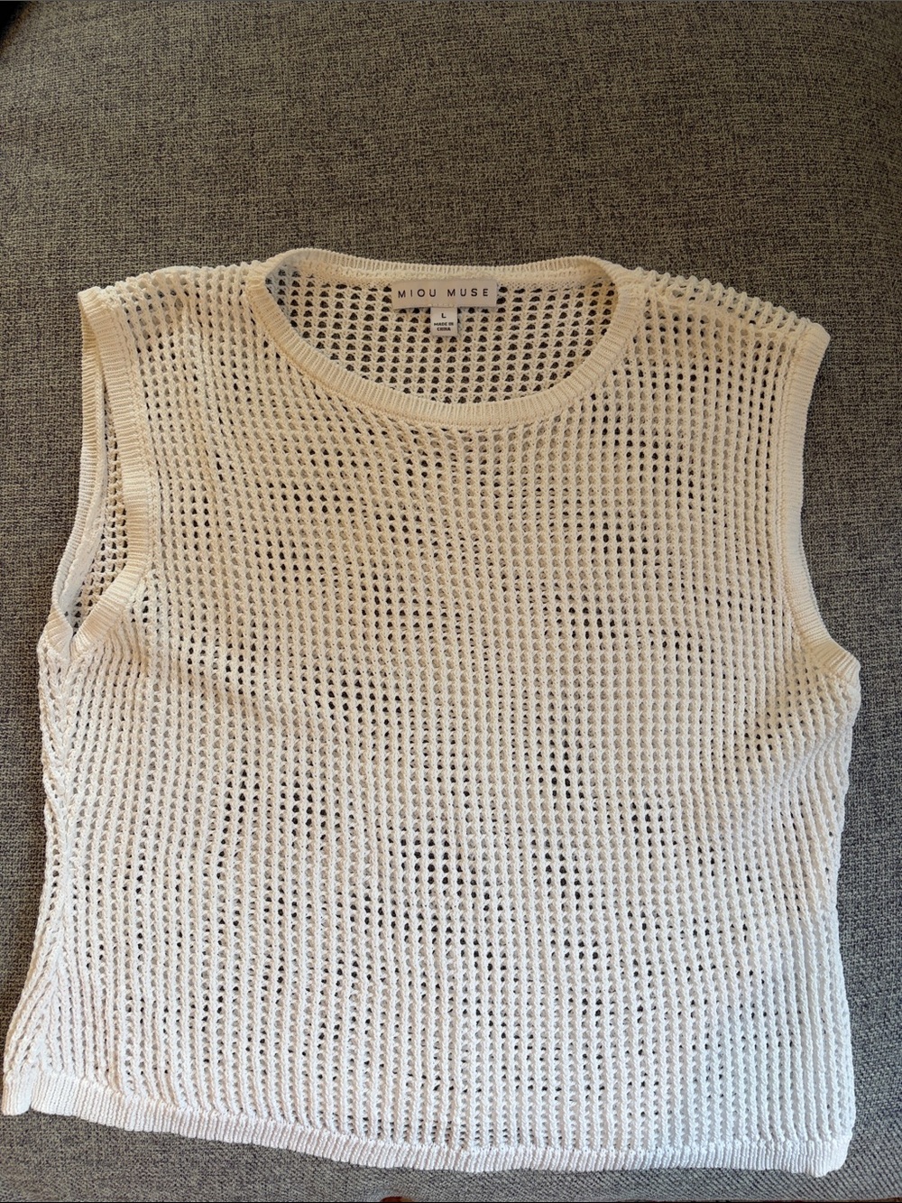 Miou Muse Cream Crochet Tank Knit Top